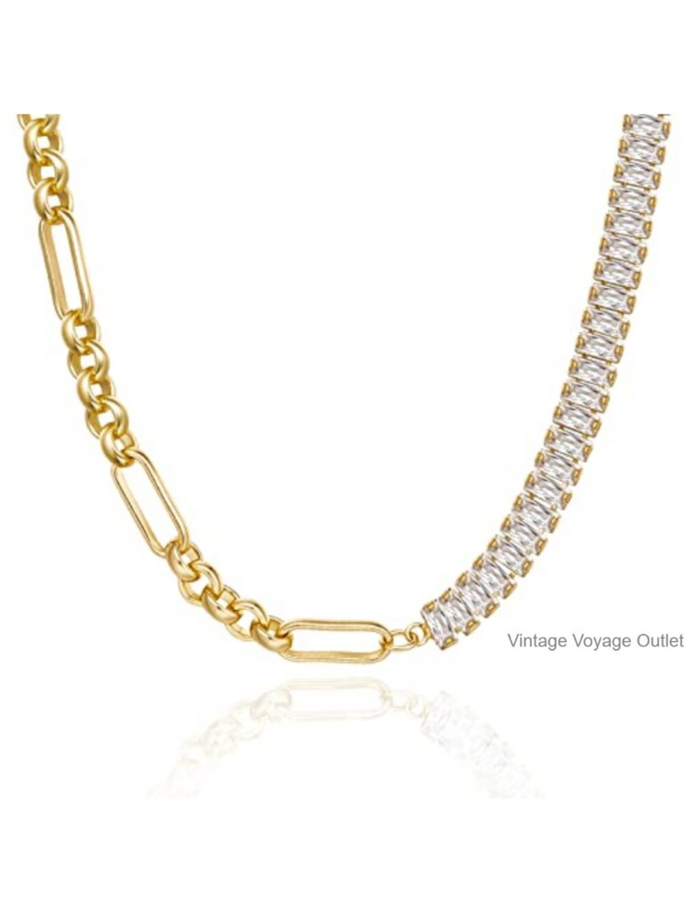 14K Gold Plated Baguette Tennis Necklace Cubic Zirconia Choker